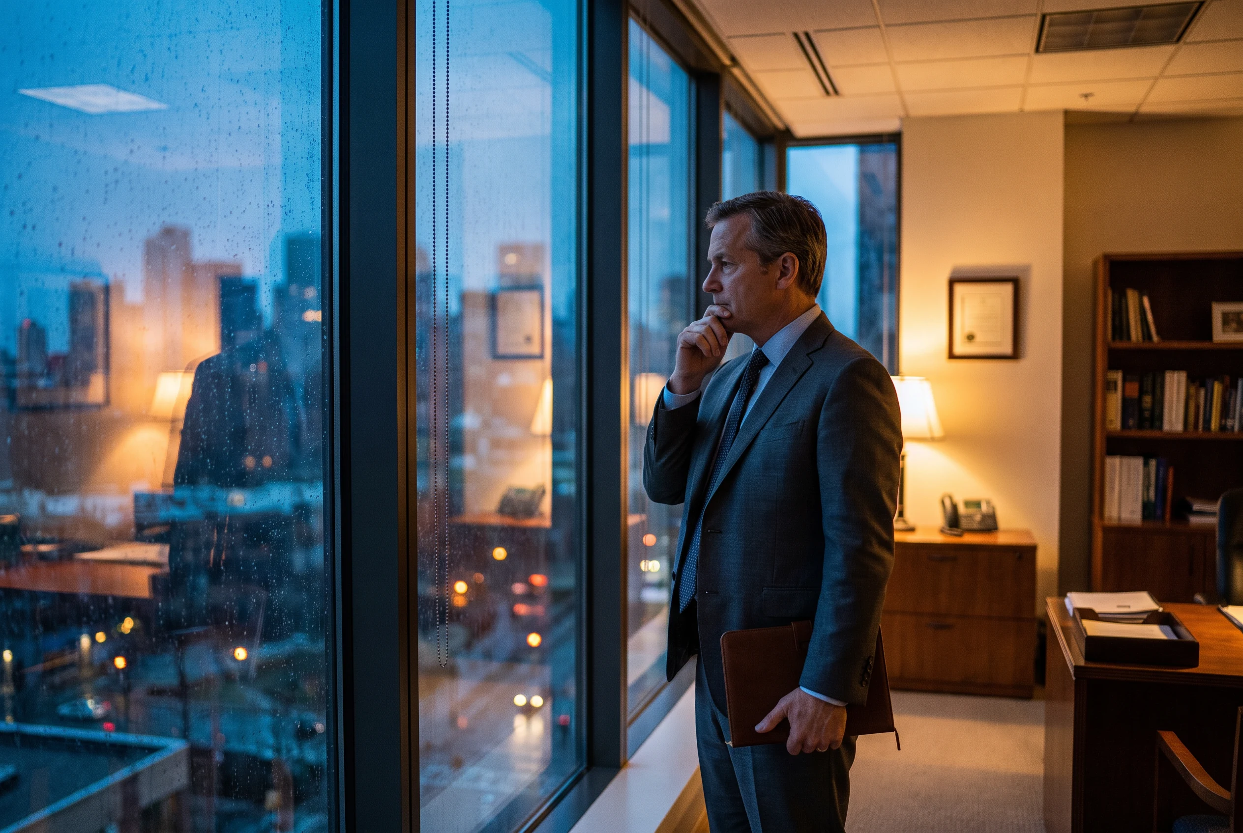 Professional reflecting by a window